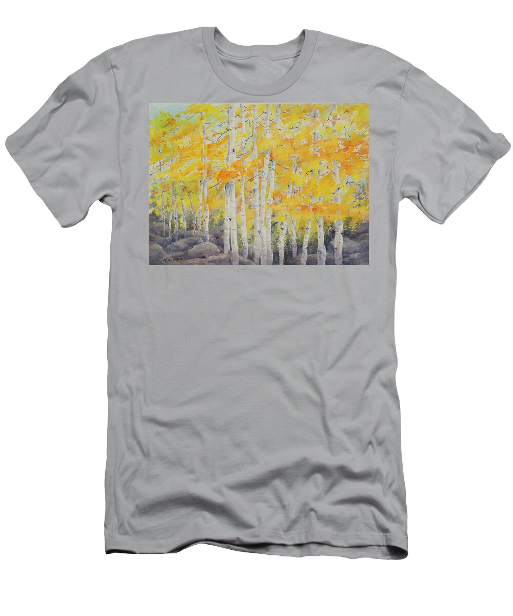 Artist T-Shirt featuring the painting Autumn Aspens by Joan Wolbier