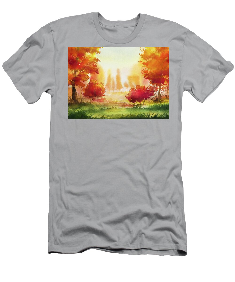 Maple Leaves T-Shirt featuring the painting Autumn Auburn Leaves by Artistic Notion