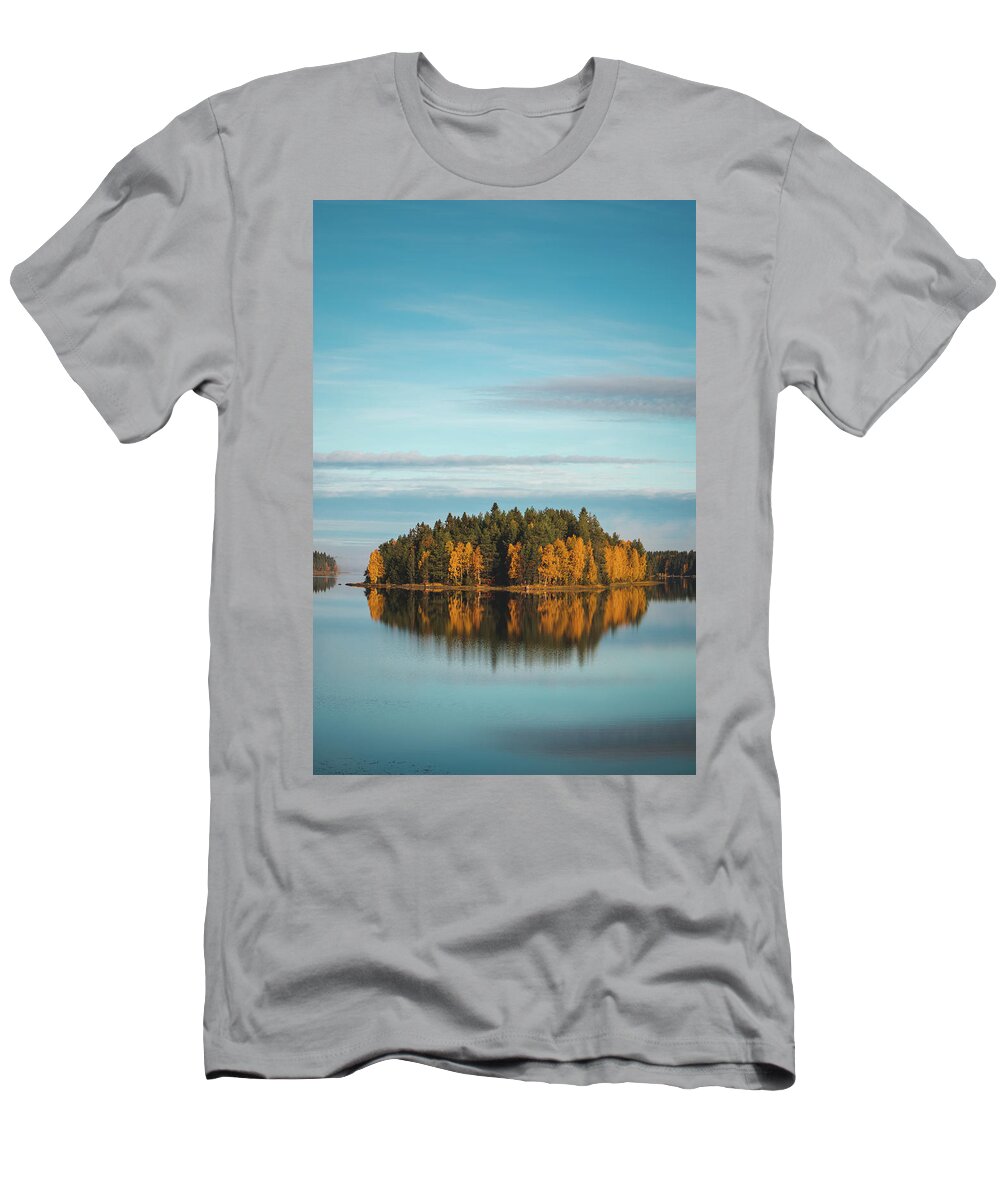 Admire T-Shirt featuring the photograph Autumn coloured island in the middle of the lake by Vaclav Sonnek