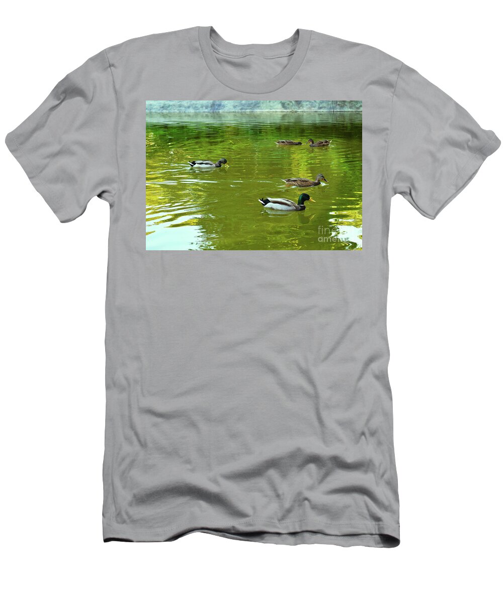 Nature T-Shirt featuring the photograph Autumn Harmony of Ducks Lake by Leonida Arte