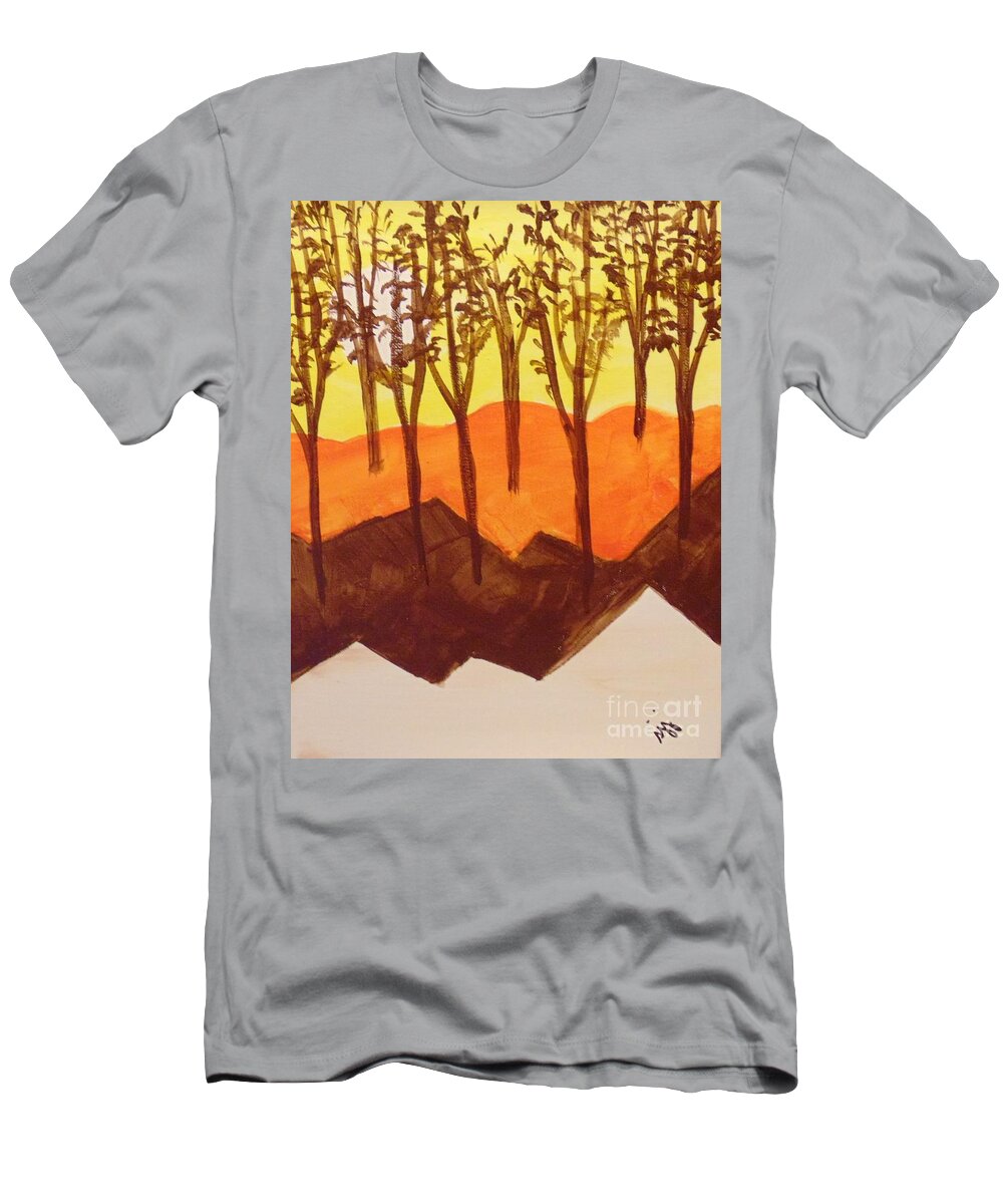 Landscape T-Shirt featuring the painting Autumn Hills by Saundra Johnson