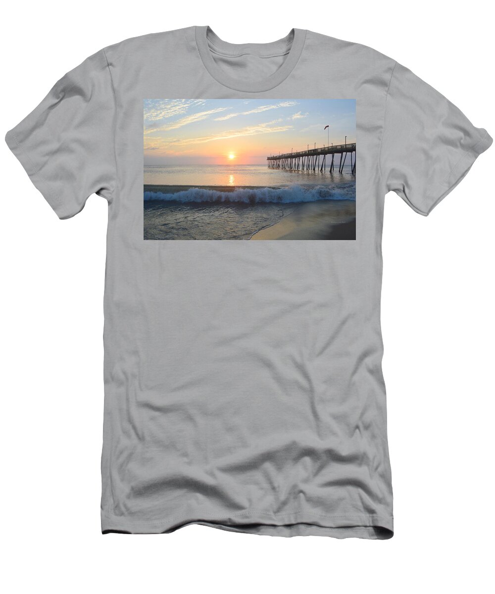 Obx Sunrise T-Shirt featuring the photograph Avalon Pier 7/13 by Barbara Ann Bell