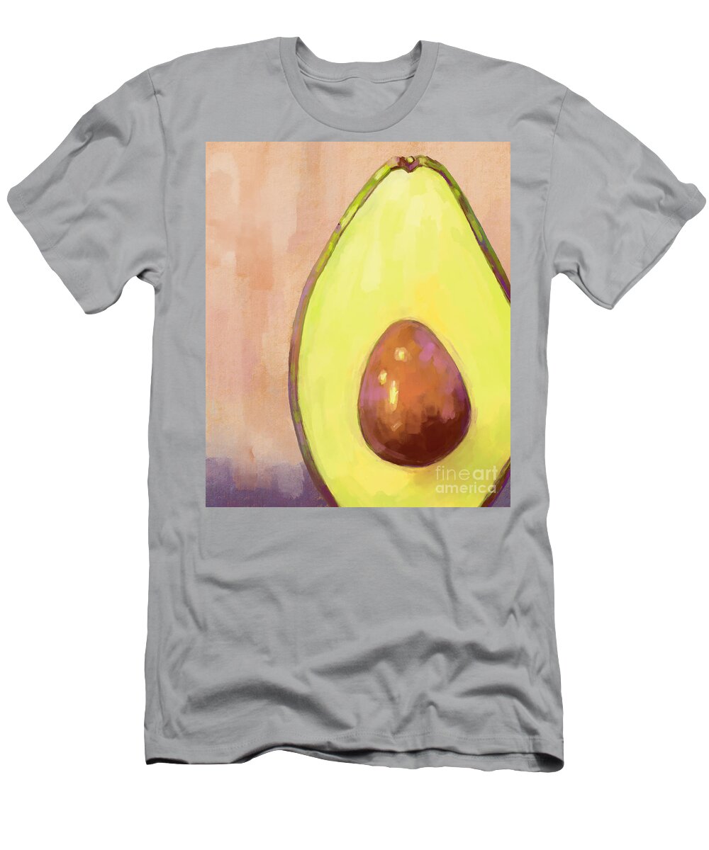 Yellow Avocado T-Shirt featuring the painting Avocado Watercolor Painting Kitchen Decor by Patricia Awapara