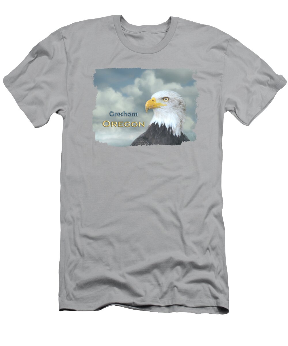 Gresham T-Shirt featuring the mixed media Bald Eagle Gresham OR by Elisabeth Lucas