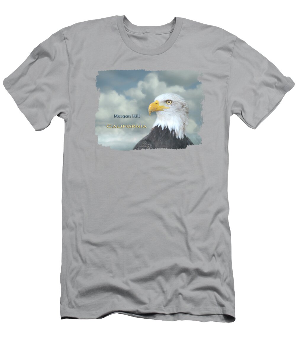 Morgan Hill T-Shirt featuring the mixed media Bald Eagle Morgan Hill CA by Elisabeth Lucas