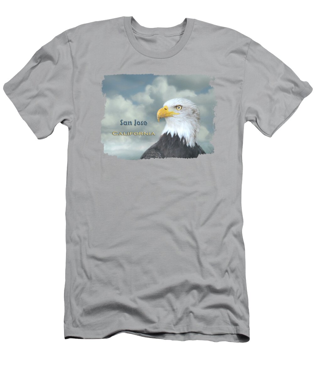 San Jose T-Shirt featuring the mixed media Bald Eagle San Jose CA by Elisabeth Lucas