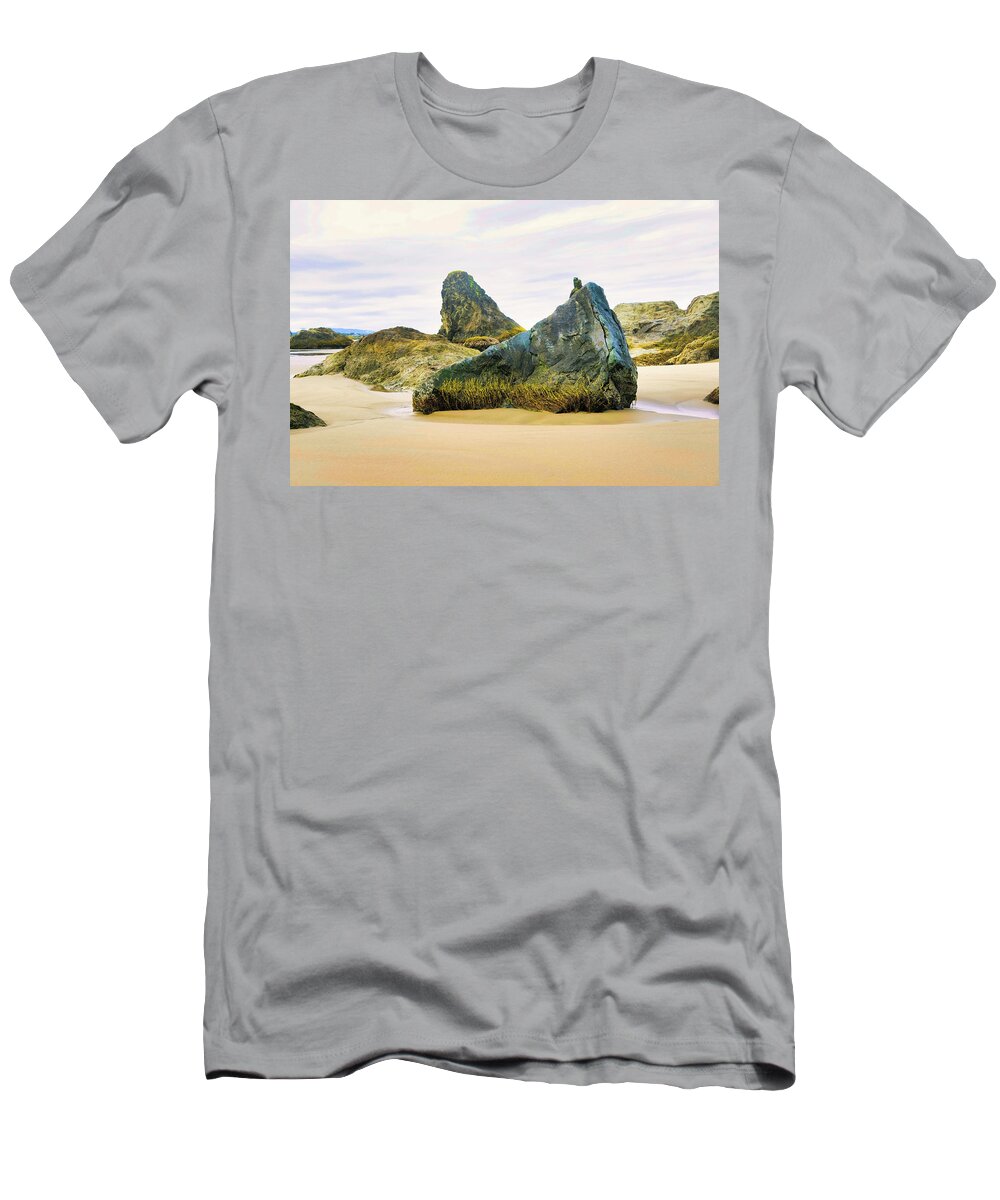 Bandon T-Shirt featuring the photograph Bandon Beach Rocks by Jerry Cahill