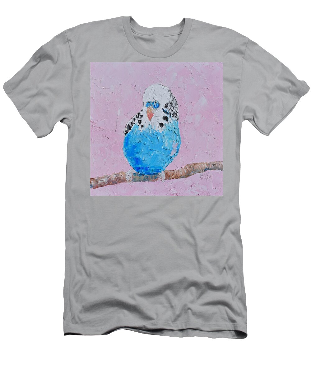 Budgerigar T-Shirt featuring the painting Banjo, the blue budgie by Jan Matson