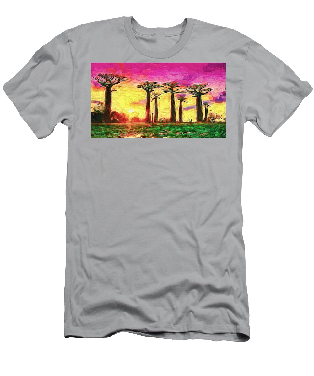 Paint T-Shirt featuring the painting Baobab sunset by Nenad Vasic