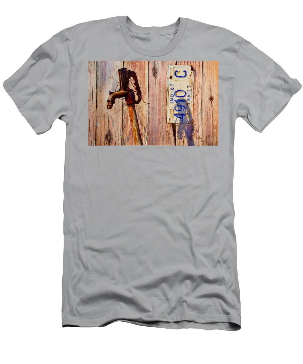 Old Barn T-Shirt featuring the painting Barn Repair by John Glass