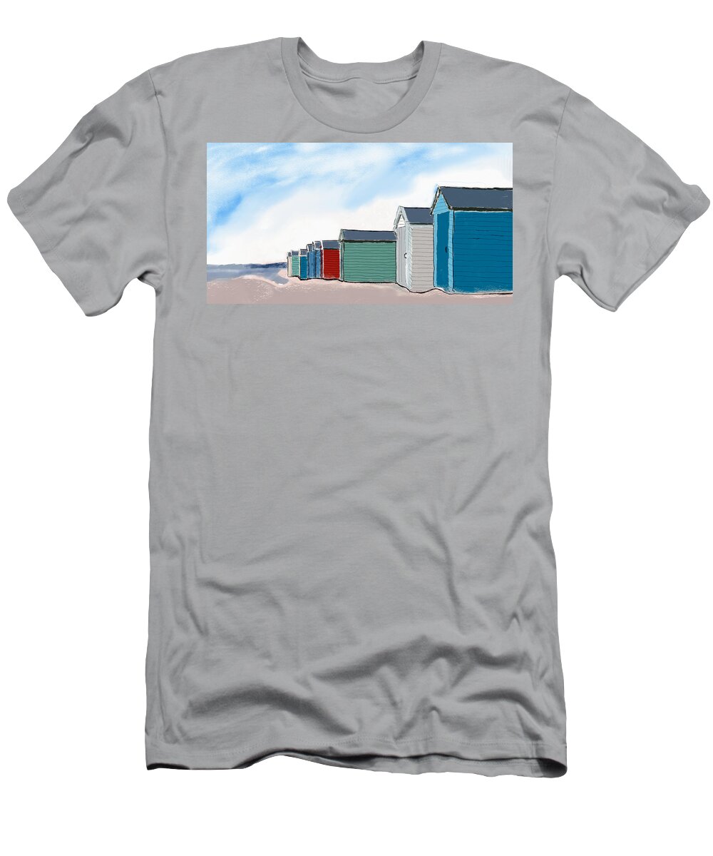 Beach T-Shirt featuring the digital art Beach Huts by John Mckenzie