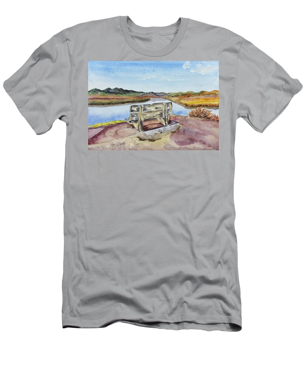 Bench T-Shirt featuring the painting Bench with a view by Tracy Hutchinson