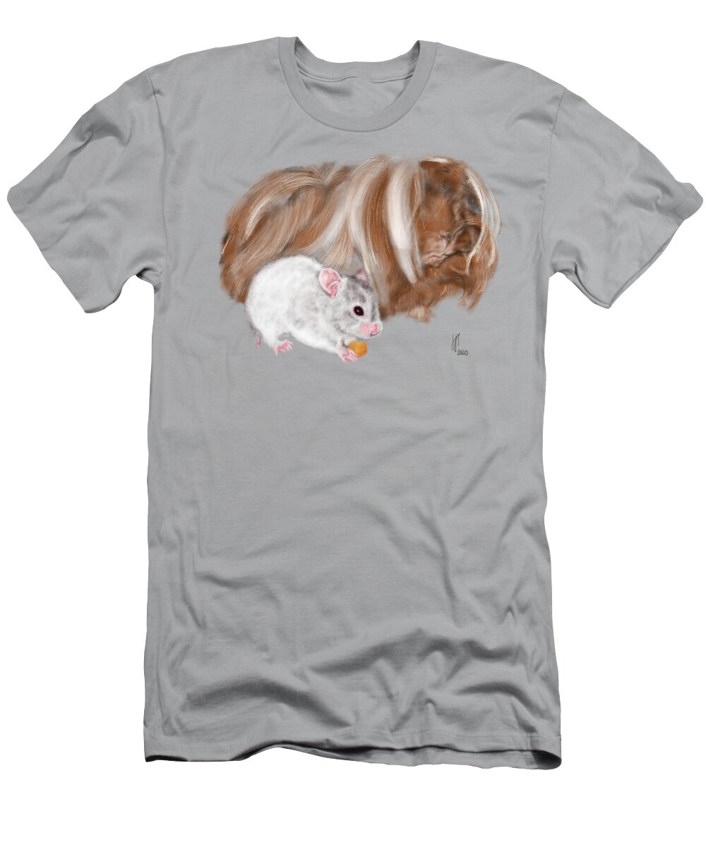 Hamster T-Shirt featuring the digital art Best Friends Hamster and Guinae Pig by Lois Ivancin Tavaf