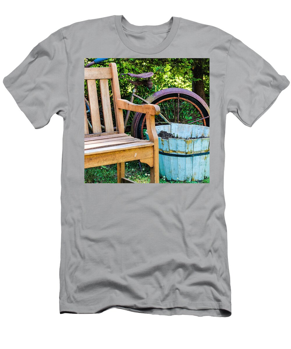 Bicycle Bench T-Shirt featuring the photograph Bicycle Bench3 by John Linnemeyer