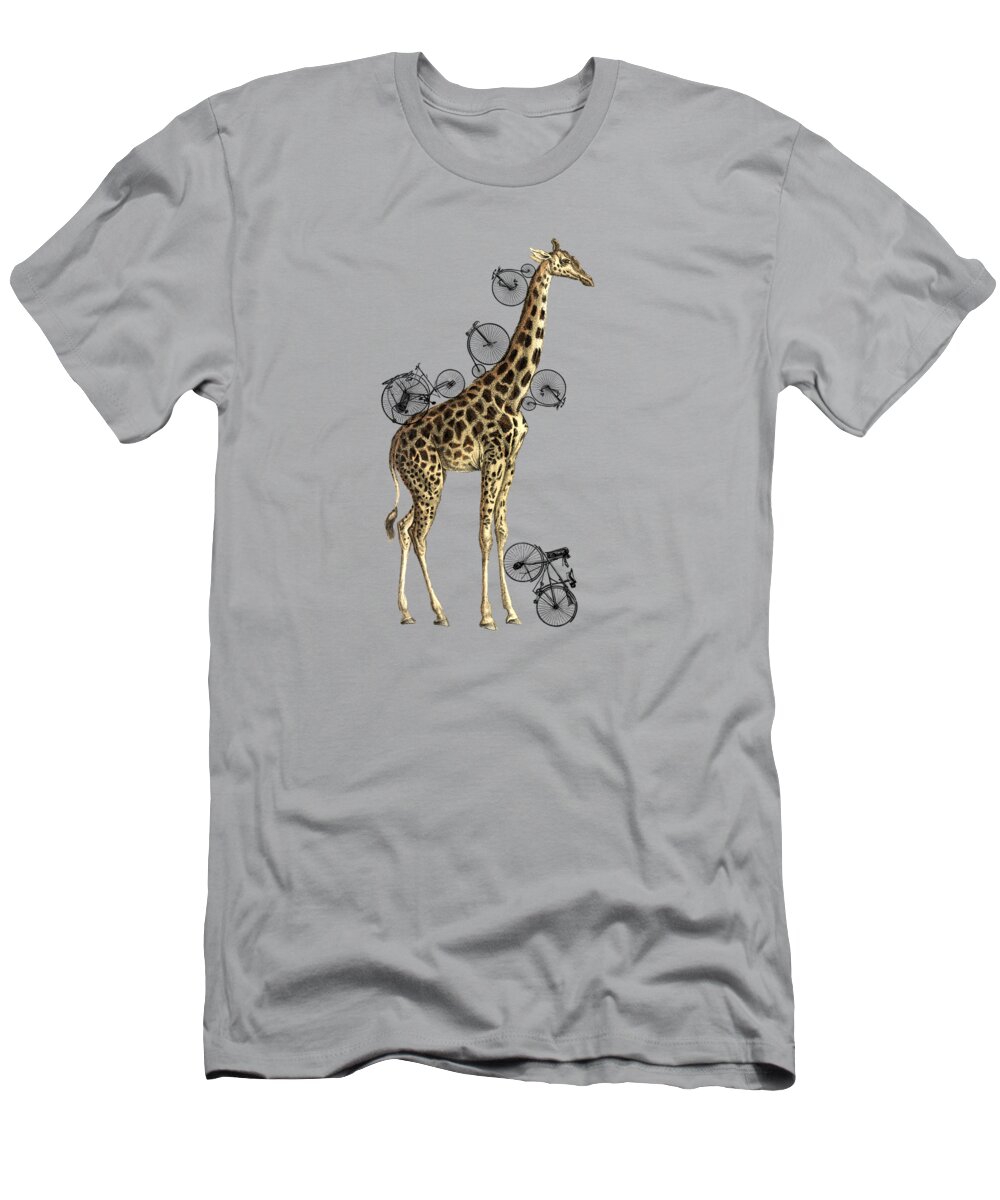Giraffe T-Shirt featuring the digital art Bicycle giraffe by Madame Memento