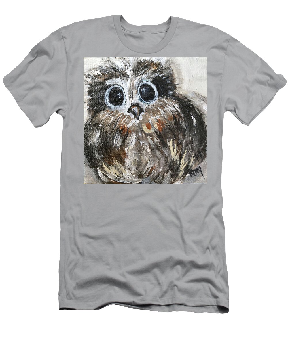 Owl T-Shirt featuring the painting Big Eyes Baby Owl by Roxy Rich