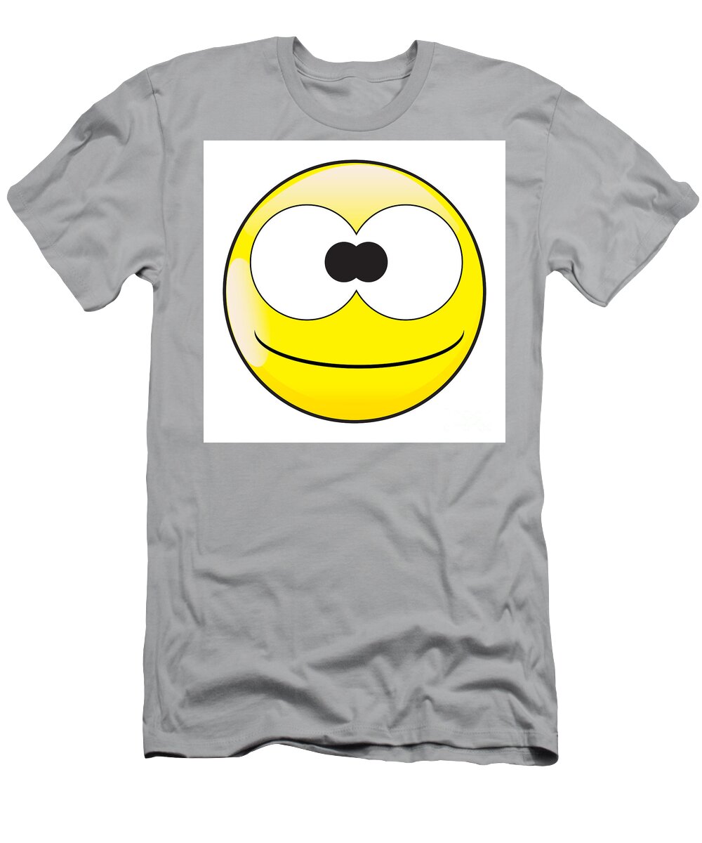 Happy T-Shirt featuring the digital art Big Eyes Stupid And Silly Smile Face Button Emoticon by Bigalbaloo Stock