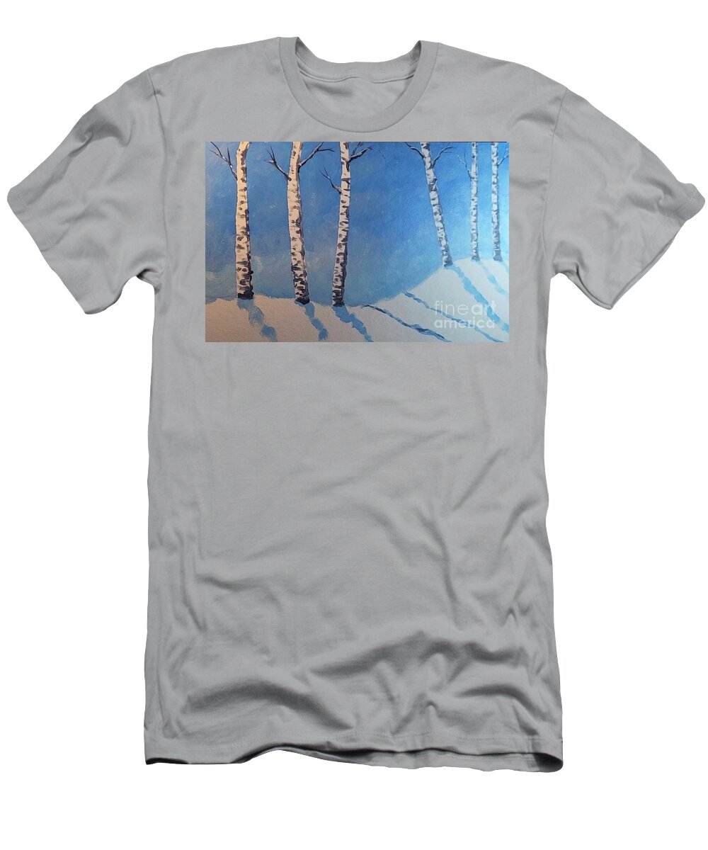 Birch Trees T-Shirt featuring the painting Birch Trees in Snow by Stacy C Bottoms