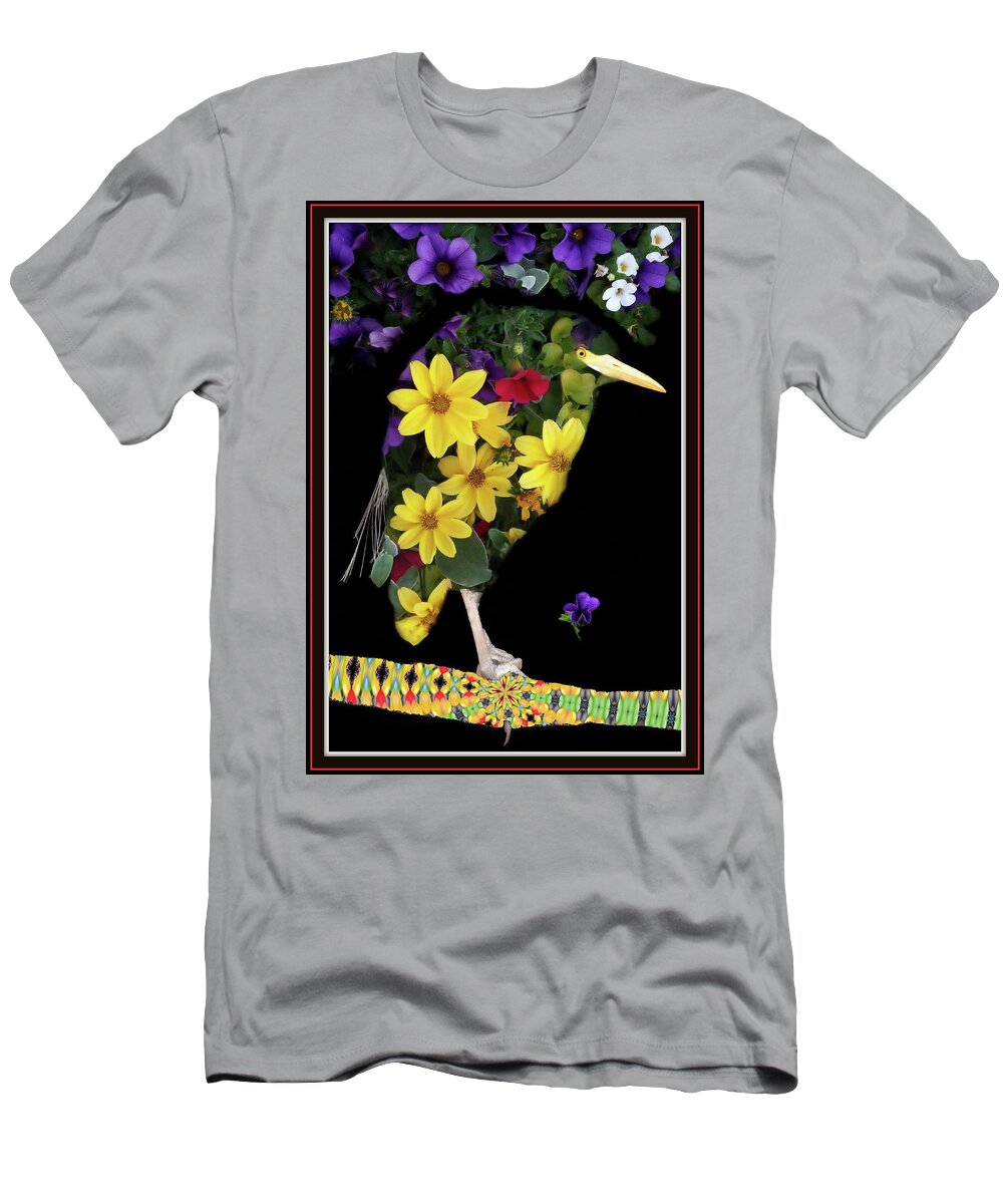 Bird T-Shirt featuring the digital art Bird Of Flowers by Constance Lowery