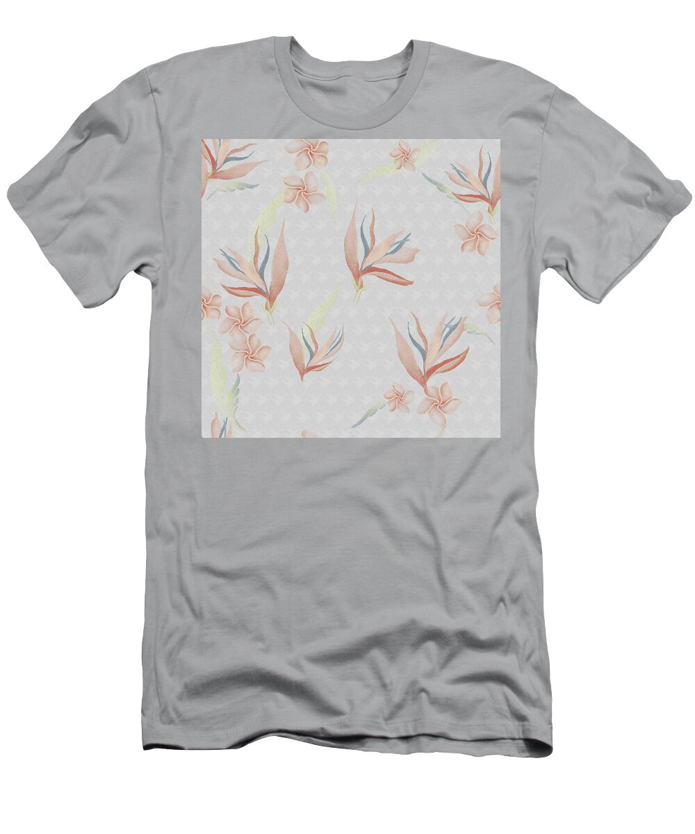 Bird Of Paradise T-Shirt featuring the digital art Bird of Paradise with Plumeria Blossoms Floral Print by Sand And Chi