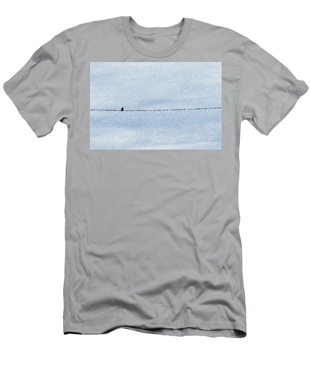 Bird T-Shirt featuring the photograph Bird On A Wire In Dots by Kimberly Furey