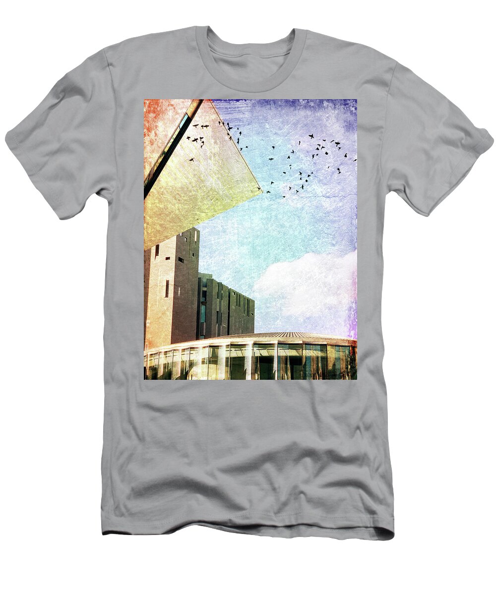 Black Birds T-Shirt featuring the photograph Black Birds and Architecture by Marilyn Hunt
