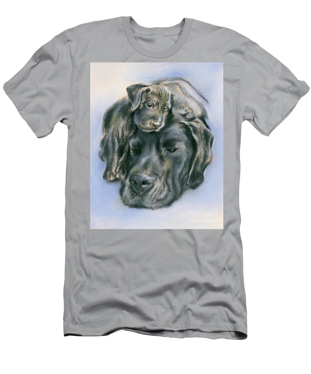 Animal T-Shirt featuring the drawing Black Labrador Retriever Puppy and Parent by MM Anderson