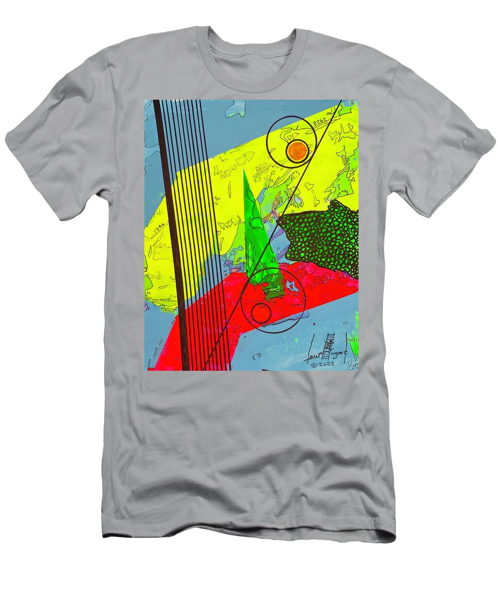  T-Shirt featuring the mixed media Black Strings Left 111411 by Lew Hagood