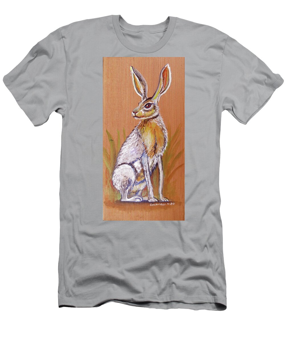 Black-tailed T-Shirt featuring the painting Black-tailedJack Rabbits by David Sockrider