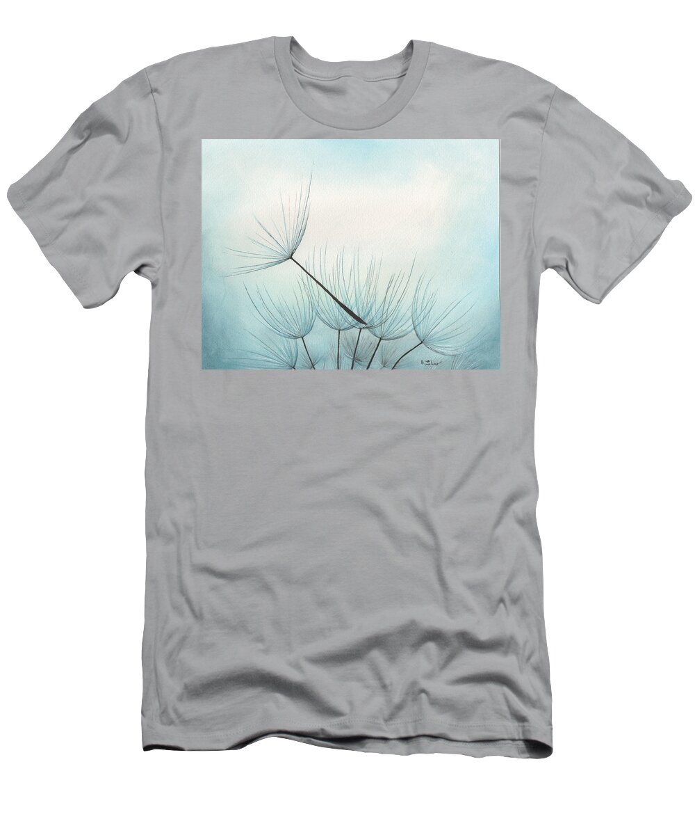 Dandelions T-Shirt featuring the painting Blowin' In The Wind by Bob Labno