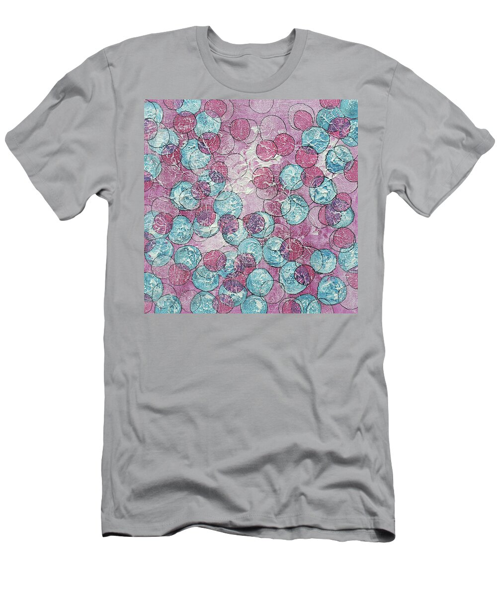 Bubbles T-Shirt featuring the painting BLOWING BUBBLES in Pink and Blue Abstract by Lynnie Lang