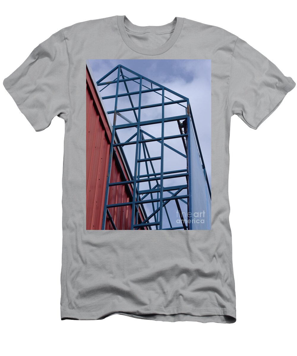 Architecture T-Shirt featuring the photograph Blue angles, Red Wall by Kae Cheatham