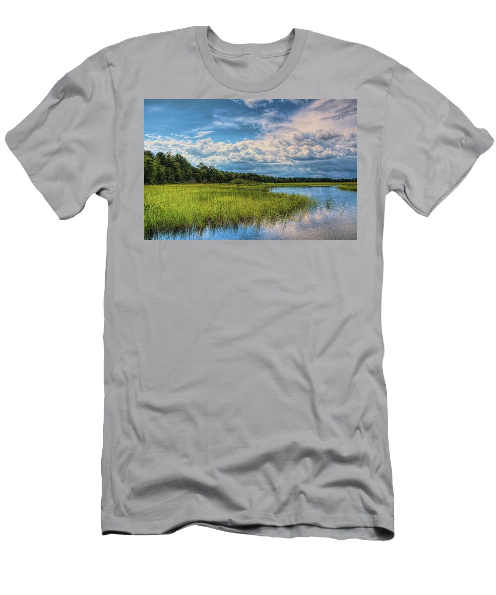 Backwater T-Shirt featuring the photograph Blue Channel Backwater Through the Wild Rice by Dale Kauzlaric