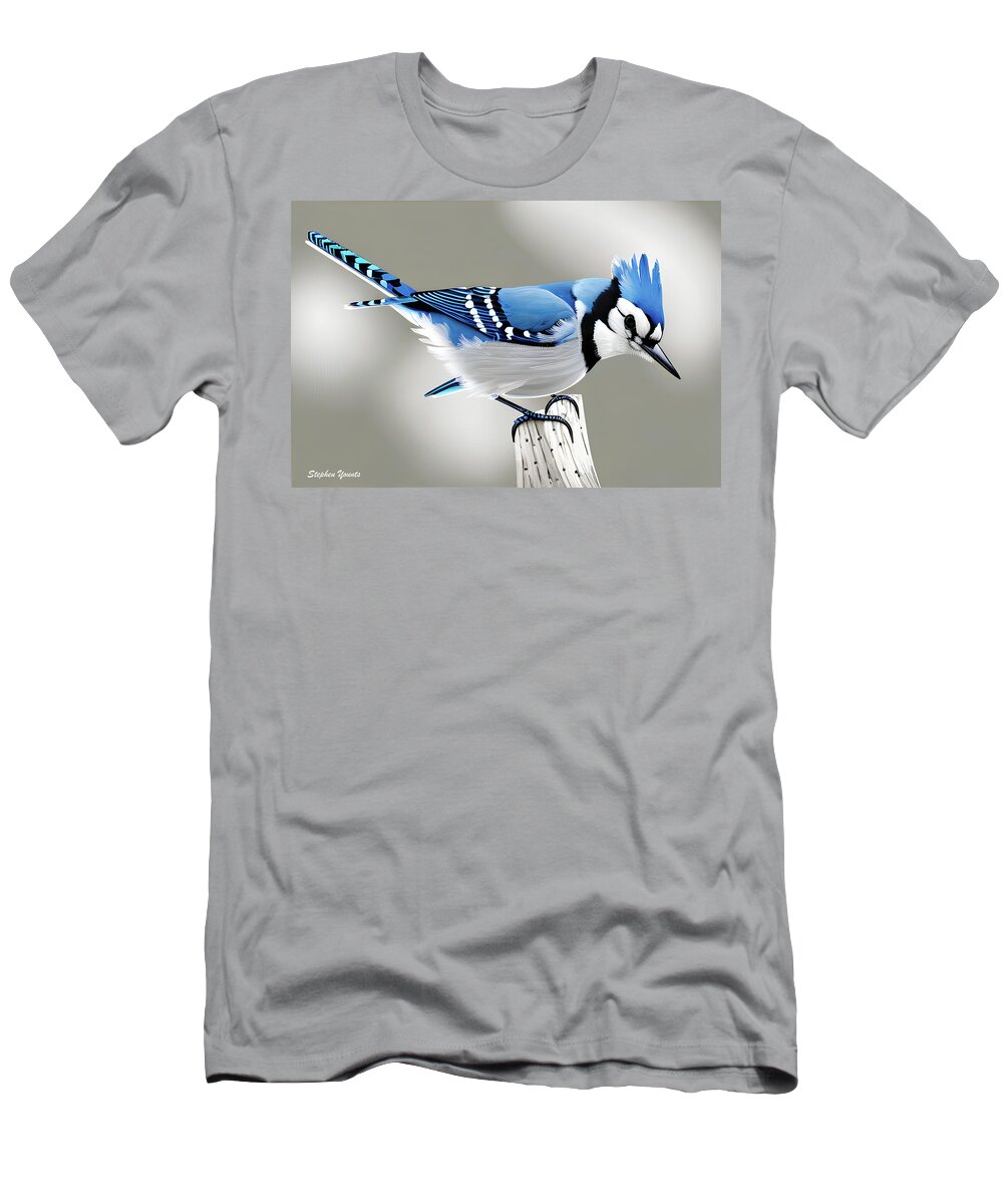 Bird T-Shirt featuring the digital art Blue Jay by Stephen Younts