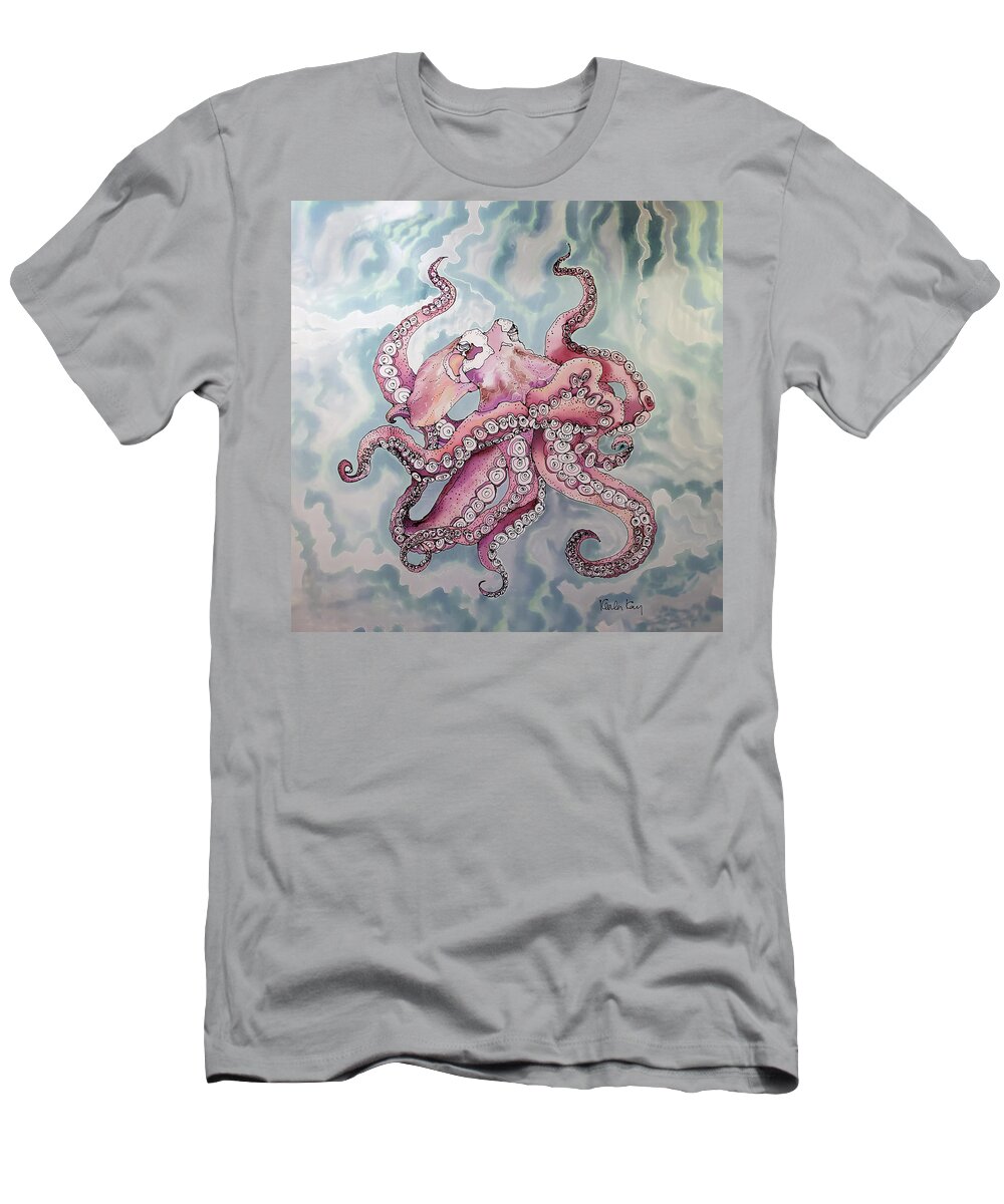 Blue T-Shirt featuring the tapestry - textile Blue Octopus by Karla Kay Benjamin