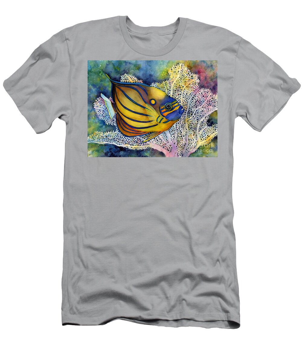 Fish T-Shirt featuring the painting Blue Ring Angelfish by Hailey E Herrera