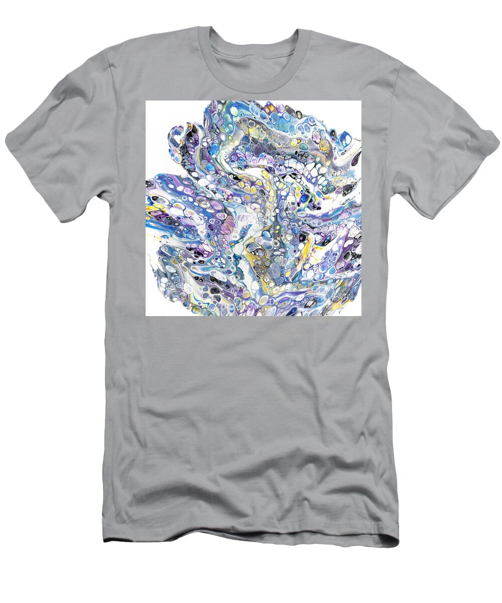 Fluid Acrylic Pour Painting T-Shirt featuring the painting Blue Tangle by Jane Crabtree