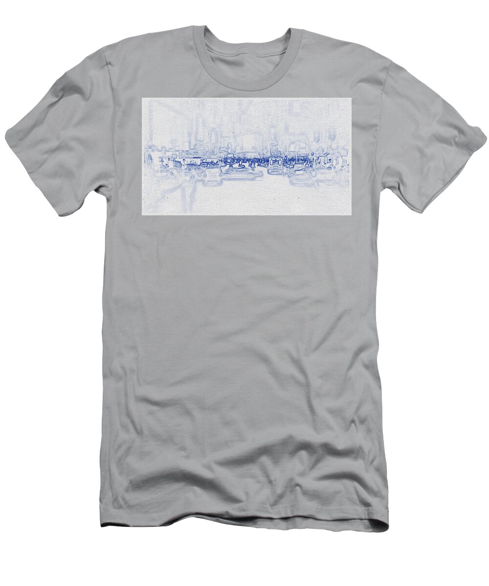 Oil On Canvas T-Shirt featuring the digital art Blueprint drawing of Cityscape 31 by Celestial Images