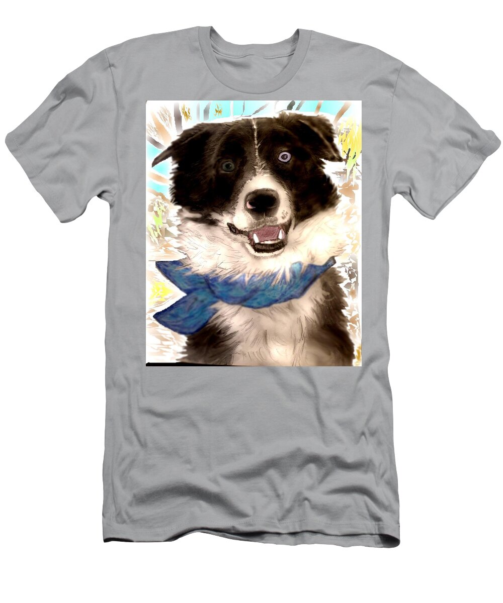 Border Collie T-Shirt featuring the mixed media Sweet Border Collie by Pamela Calhoun