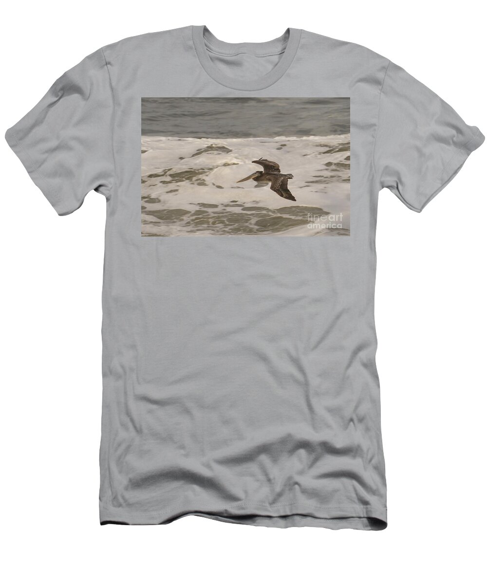 Brown Pelican T-Shirt featuring the photograph Brown Pelican in Flight by Nancy Gleason