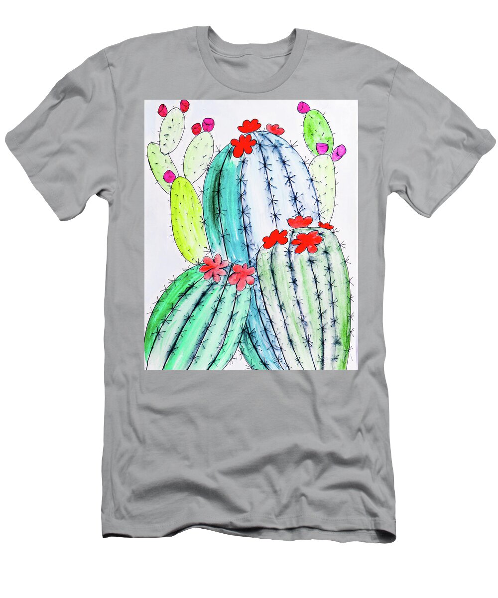 Cactus T-Shirt featuring the painting Cactus Party 8 by Ted Clifton