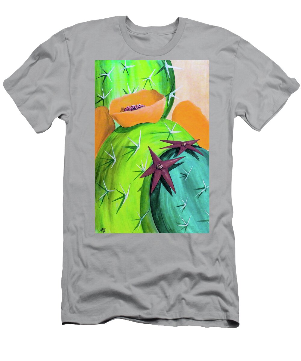 Cactus T-Shirt featuring the painting Cactus Star Bright by Ted Clifton