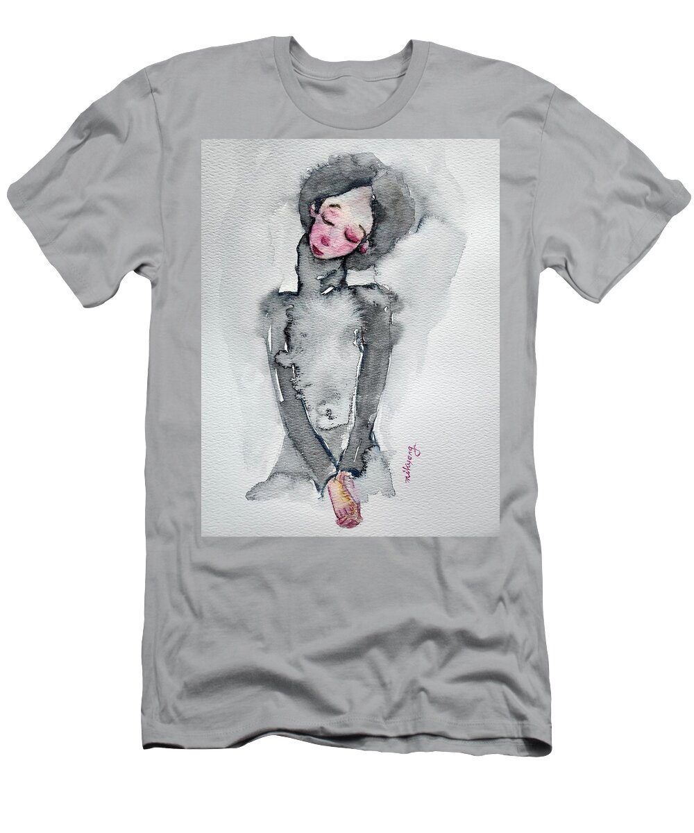 Black Color T-Shirt featuring the painting Calm by Mikyong Rodgers