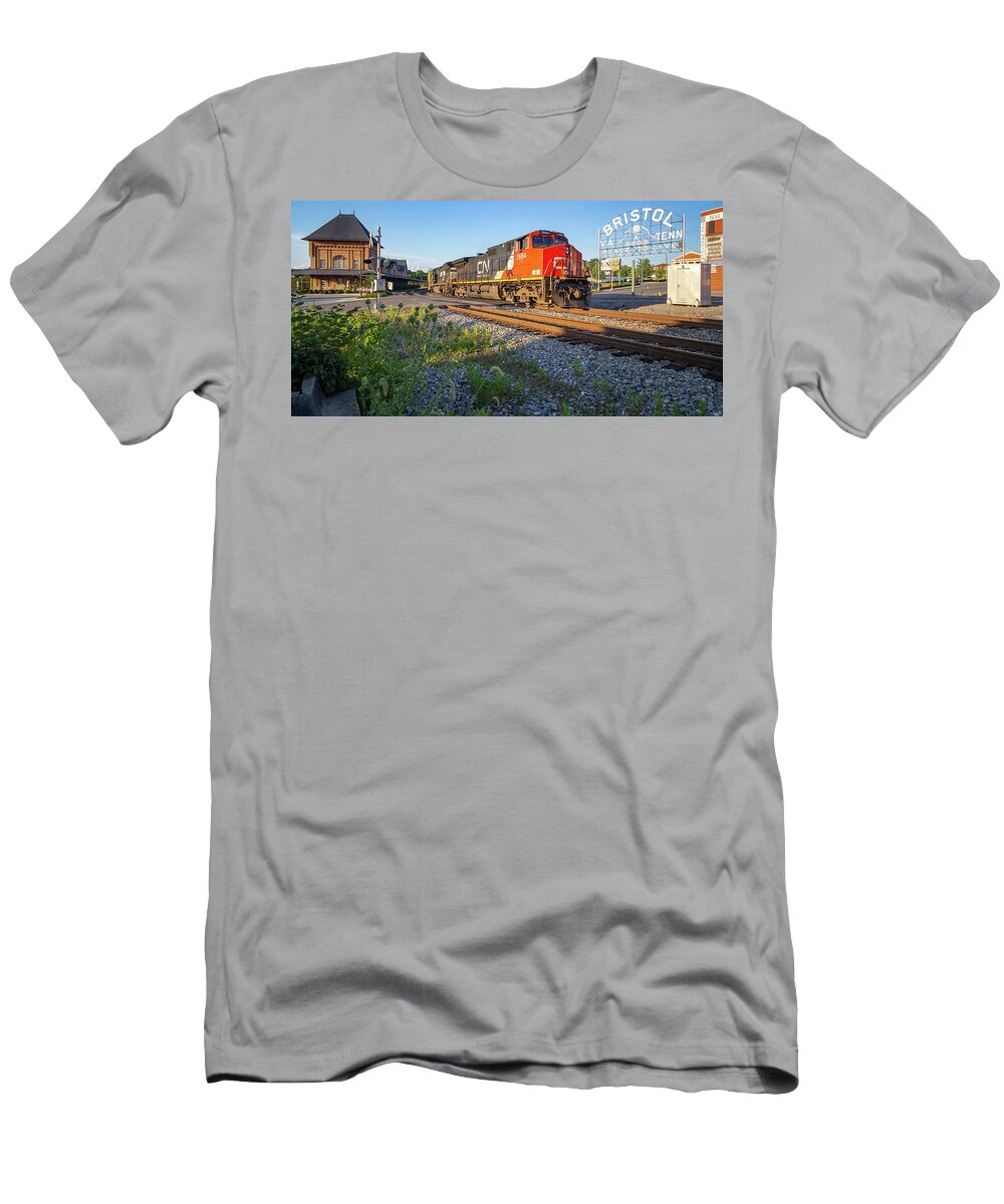 2016 T-Shirt featuring the photograph Canadian National at the Bristol Sign by Greg Booher