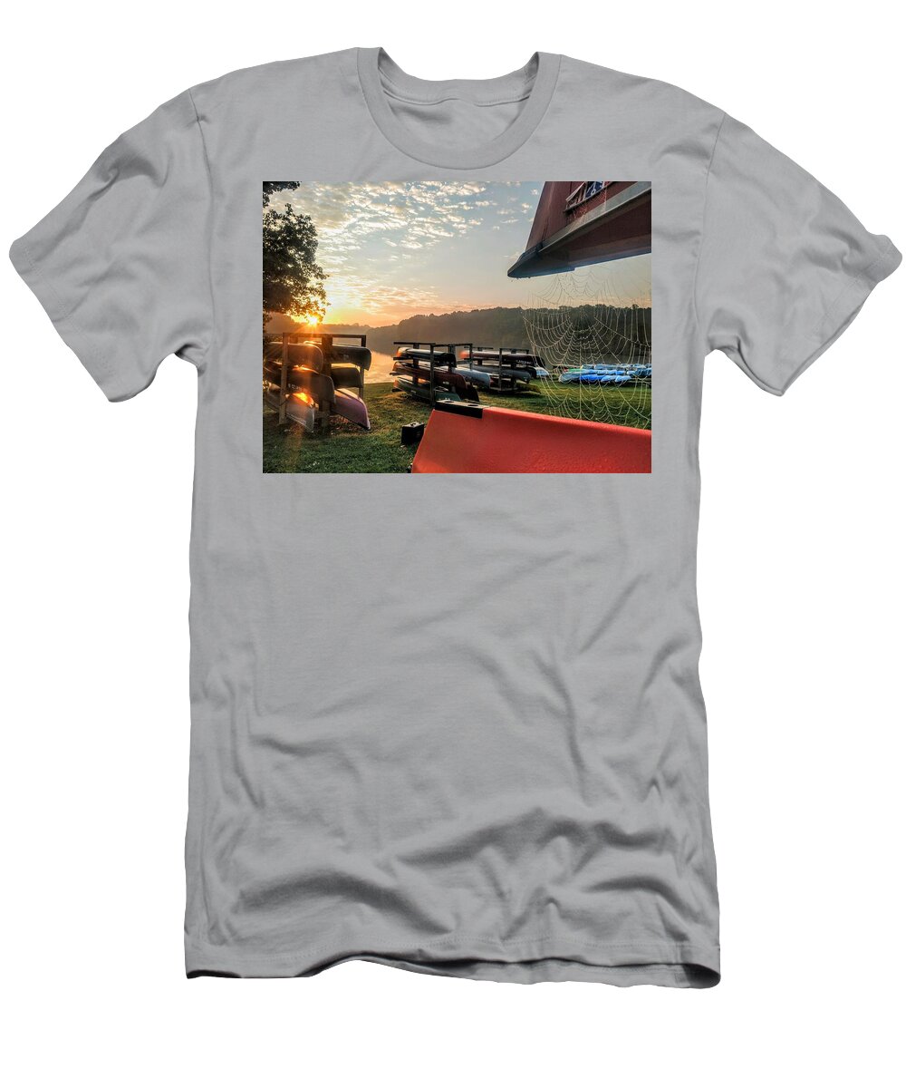  T-Shirt featuring the photograph Canoes and Spiders at Dawn by Brad Nellis