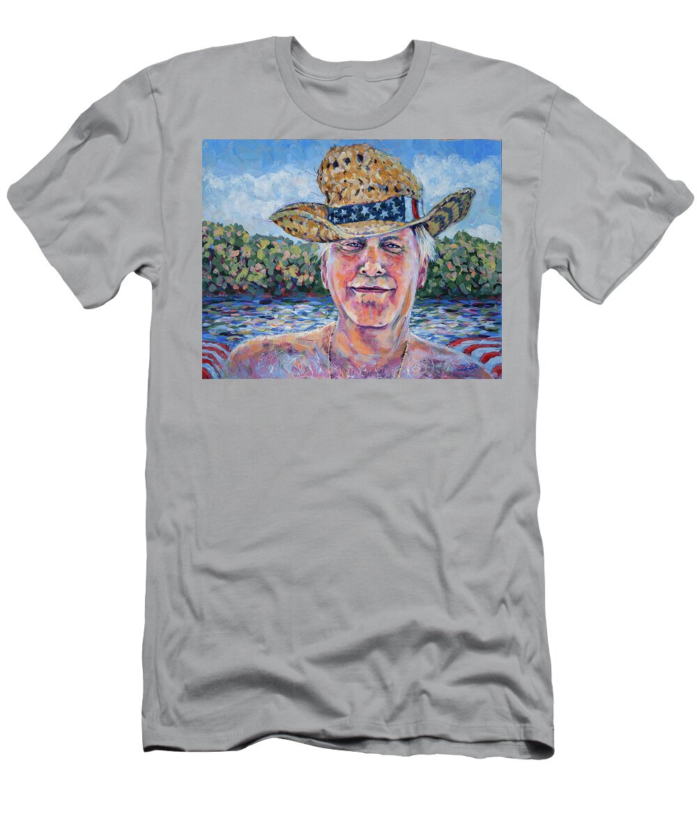 Art T-Shirt featuring the painting Captain Chris in his Happy Boating Hat by Robert FERD Frank