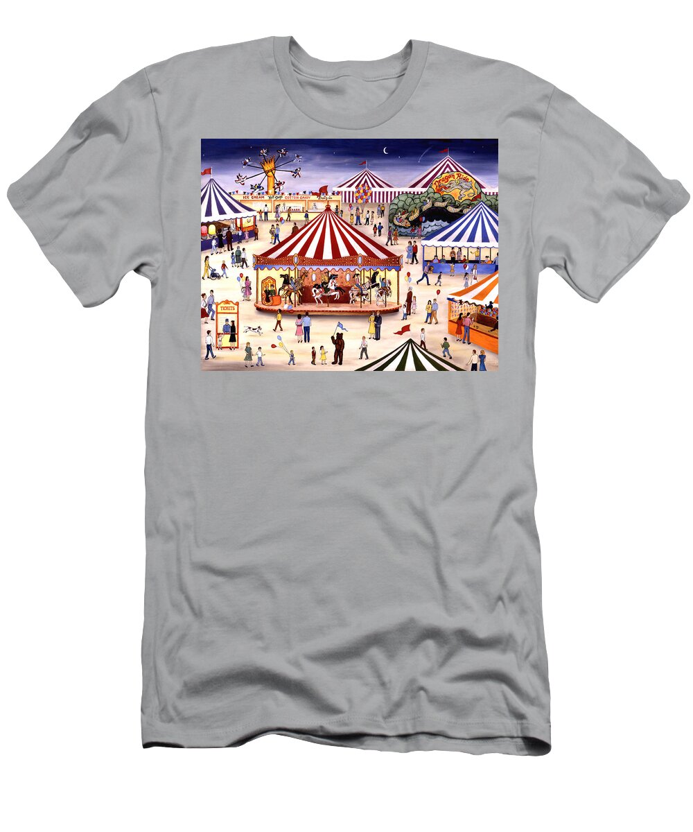 Carnival T-Shirt featuring the painting Carousel 90 by Linda Mears