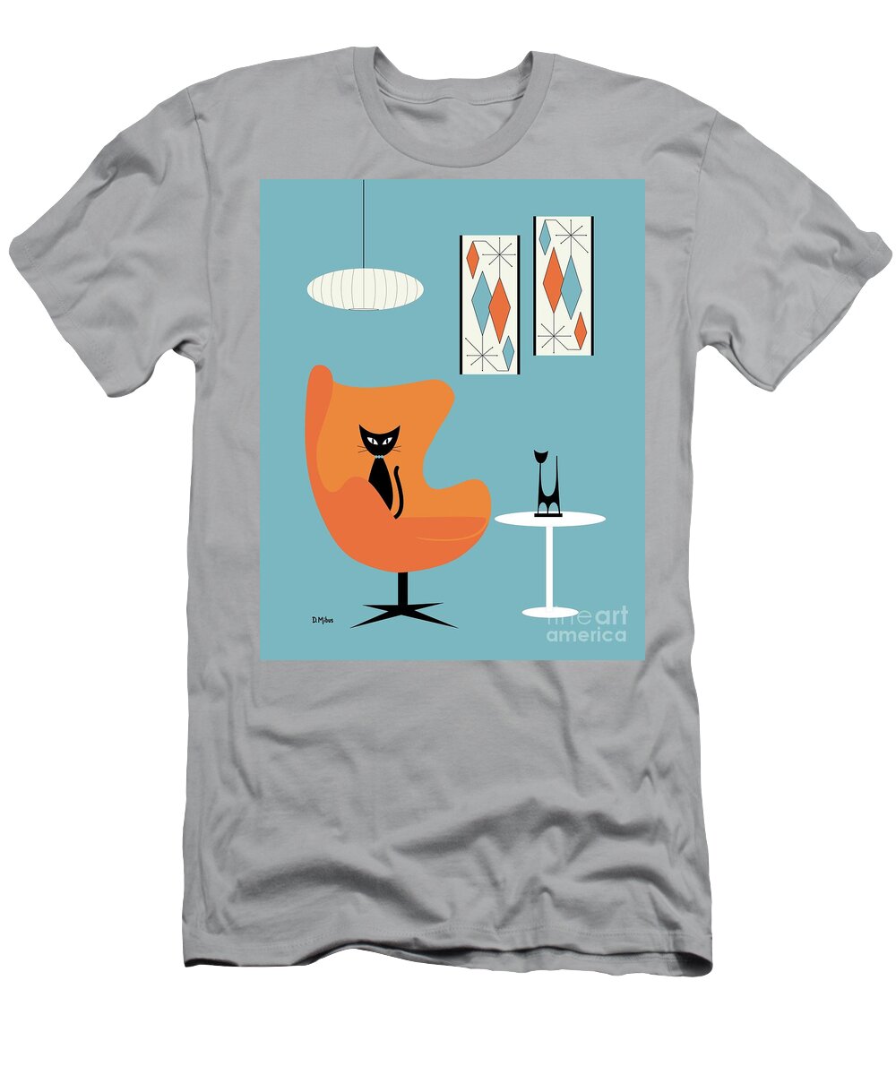 Mid Century Modern T-Shirt featuring the digital art Cat in Turquoise Room by Donna Mibus