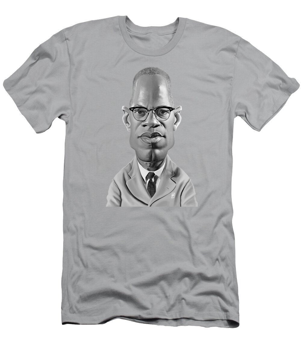 Illustration T-Shirt featuring the digital art Celebrity Sunday - Malcolm X by Rob Snow