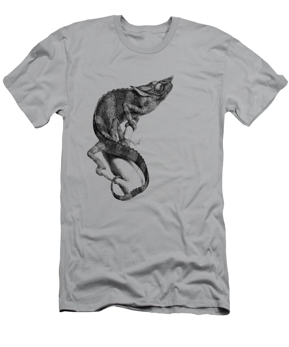 Chameleon T-Shirt featuring the digital art Chameleon in black and white by Madame Memento